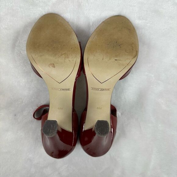 Circa Joan David Womens 6.5 Jamberly Peep Toe Strappy Heel Cranberry Red Patent - Picture 6 of 10